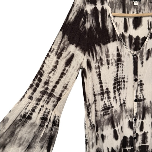 Billabong Oversized Shirt Dress With Bell Sleeve Gauzy Brown White Jr Large - Picture 13 of 15